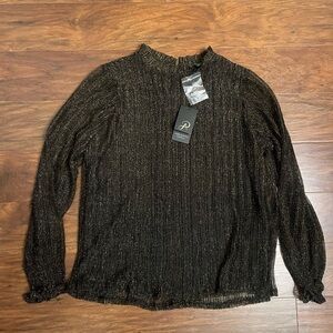 NWT Adrianna Papell Metallic Ruffle Neck Top Size S